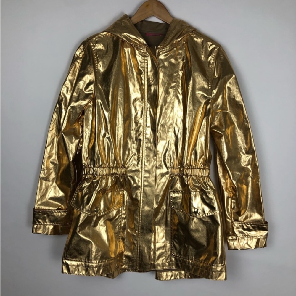 Isaac Mizrahi New York Gold Lame Raincoat Size 12